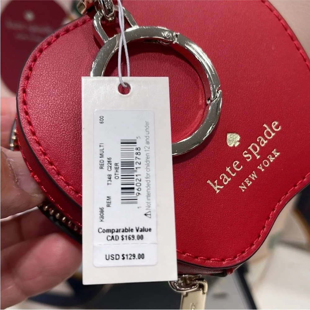 Kate Spade NOVELTY Red Honey crisp sliced apple key chain bag charm/coin purse - Picture 5 of 16